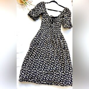 Tory Burch Smocked beach dress black little leaves